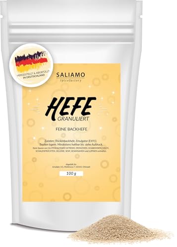 Saliamo | 100g Trockenhefe, feinkörnige Backhefe für luftigen Hefeteig, Kuchen, Pizza, Hefezopf, haltbare Instant Hefe für optimales Teig Volumen,
