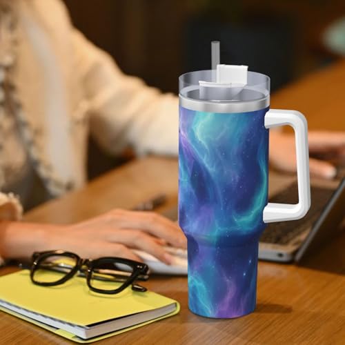 Vaso aislado de 40 onzas Starrys Soccer con asa, tapa con pajilla y función de taza de viaje 8