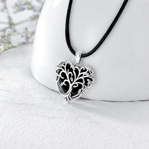 AOBOCO Leather Choker Necklace for Women 925 Sterling Silver Pendant with Crystal from Austria 16''3