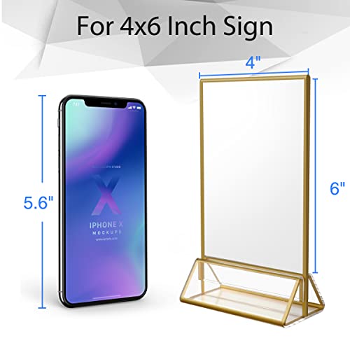 Niubee 6Pack 4 X 6 Clear Acrylic Sign Holder With Gold Borders And Vertical Stand, Double Sided Table Menu Holders Picture Frames For Wedding Table Numbers, Restaurant Signs, Photos And Art Display #TOP1