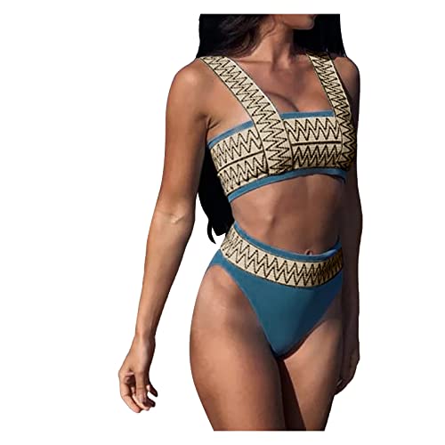 Tankini pour femme galbant maillot de bain imprimé sexy et confortable taille M bleu