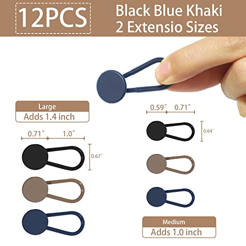 12Pcs Button Extenders For Jeans, Jean Button Extender, Button Extender For Pants, Waist Extenders For Pants For Women For Men, Pants Waist Extension 1/1.4 Inches, Black, Blue, Khaki #TOP2