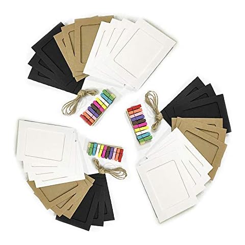 Jahosin 5x7in Wall Paper Picture Frames,30pcs DIY Photo Frames Creative Linkage Mounted Cardboard with Flax String and Clips,3 Colors (30pcs3se PF, 5x7) Cover