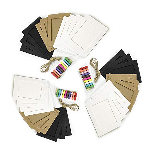 Jahosin 5x7in Wall Paper Picture Frames,30pcs DIY Photo Frames Creative Linkage Mounted Cardboard with Flax String and Clips,3 Colors (30pcs3se PF, 5x7)