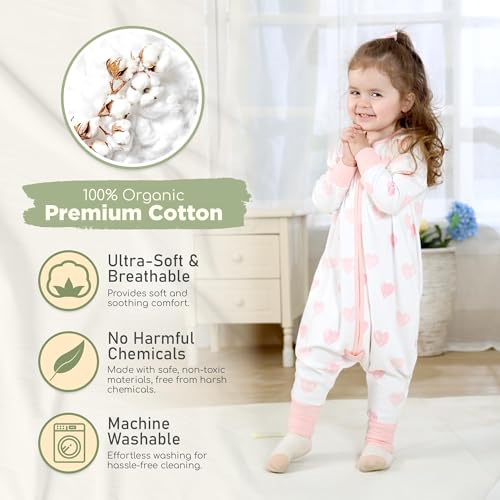 Image of Mama Cheetah Toddler Sleep Sack with Feet, Long Sleeve 1.0 TOG Organic Cotton Baby Sleeping Bag with Legs, Wearable Blanket for Walkers w / 2-Way Zipper, Toddler Blanket for Girls & Boys 4-5T