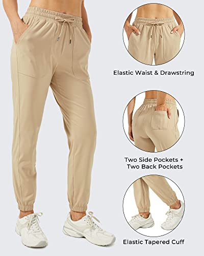 G4Free Womens Tapered Golf Pants Comfy Stretch Athletic Workout Joggers With 4 Pockets For Lounge Running Travel (Khaki,L) #TOP3