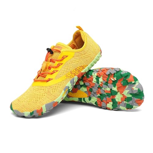 SAGUARO Mujer Hombre Zapatillas Barefoot Minimalista Respirable Calzado Minimalista Zapatillas de Trail Running Amarillo,Gr.43