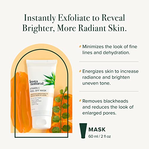 Instanatural Vitamin C Peel Off Mask To Smooth, Brighten And Exfoliate With Kaolin Clay, Hyaluronic Acid, Witch Hazel, Turmeric And Caffeine, Blackhead Remover #TOP1