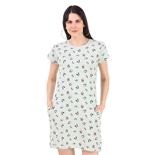 Image of Stories.Label Women Cotton Long T-Shirt Dress in Knee Length with Side Pockets Include Plus Sizes (Size S -5XL)
