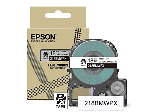 Epson LABELWORKS 218BMWPX Label Tape - Black on Matte White - 3/4" (18mm)