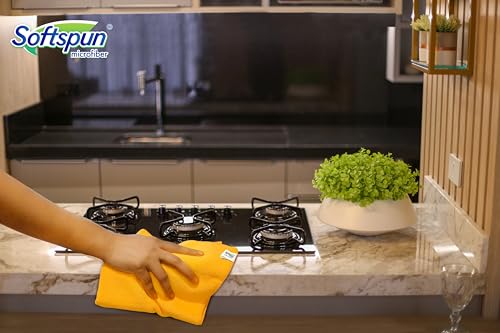 Image of SOFTSPUN Microfiber Cleaning Cloths 50X50 cms 5 pcs Towel Set 340 GSM Orange! Highly Absorbent Lint and Streak Free Multi-Purpose Wash Cloth for Kitchen Car Window Stainless Steel Silverware.