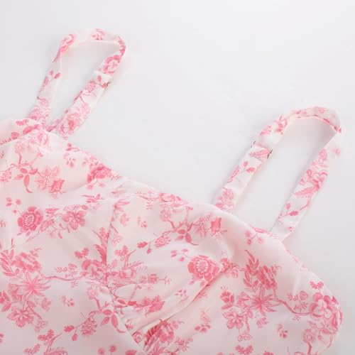 Image of Belle Poque Sun Dresses for Women Spring Summer Floral Midi Flowy Spaghetti Ruffle Wedding Guest Tea Party Dress