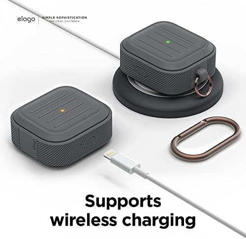 elago Armor Case with Keychain Compatible with AirPods 3 Case Cover - Supports Wireless Charging, Shock Resistant, Full Protection (Dark Grey)