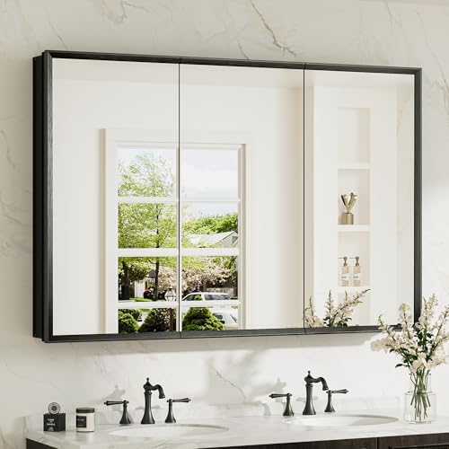 TokeShimi 48 x 32 Medicine Cabinet Recessed, Assembly Required, Lagre Medicine Cabinet Bathroom Mirror with Storage, Stepless Adjustable Shelves, Beveled Aluminum Frame, Tempered Glass