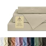 Linen Home Washed Cotton Percale Queen Sheet Set, Silver, Preshrunk, 4 Pieces Sets - 1 Flat, 1 Deep Pocket Fitted Sheet & 2 Envelope Closure Pillowcases, Soft, Cool and Comfortable Bed Linen