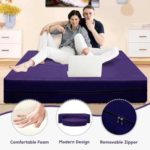 Image of Rosebell -3 Seater Round Modular Sofa Cum Bed |Foldable Convertible Sofa for Living Room | Space-Saving & Stylish Design, for Home, Office - Purple Color