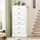FINETONES White Dresser with 6 Drawers, 51' Tall Dressers & Chest of Drawers, White 6 Drawer Dresser with Large Storage Space, Modern Storage Chest of Drawers, Super Stable Base