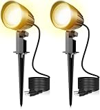 MEIKEE 9W LED Landscape Lights IP66 Waterproof Outdoor 120V Landscape Spotlight Pathway Lights for Yard, Lawn, Garden with US 3-Plug Warm White Lights (2 Pack)