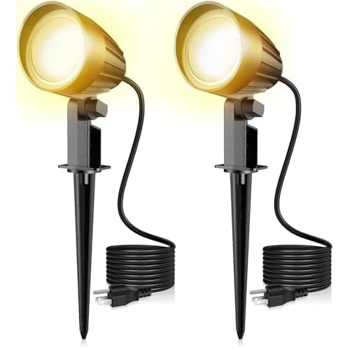 MEIKEE 9W LED Landscape Lights, 120V Landscape Lighting with US 3-Prong Plug, Warm White IP66 Waterproof Outdoor Garden Spotlights for Path Yard Walkway (2 Pack) 9 Watts