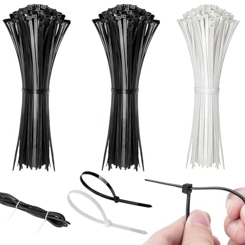 Colliers de serrage réutilisables en nylon ignifugé, détachables en 1 seconde, 20 kg de traction, gestion des câbles pour maison bureau jardin garage et DIY, noir et blanc 100 mm, lot de 300