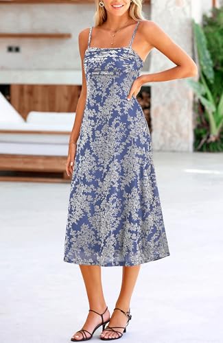 Image of BTFBM Women's Summer Dress Sleeveless Spaghetti Strap Midi Dress Sexy Cowl Neck Floral Cocktail Dress Party Dresses