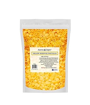 Aroma Depot 4 oz Yellow Beeswax Pellets 100٪ Natural Pure Bees Wax 3 x Filtered، Great for Skin، Face &amp; Body، Ideal for DIY، Lotion، Creams، Soaps, بلسم الشفاه ومستلزمات صنع الشموع. ذوبان سهل