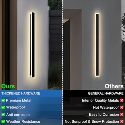 Image of Modern Outdoor Wall Light, 59 Inch Long Outdoor Wall Sconces | 3000K LED Outside Wall Light with Junction Box Cover IP65 Waterproof Wall Mount Exterior Light Fixtures for House Garage