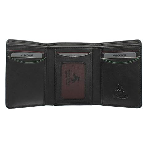 VISCONTI Augusta Collection Pinehurst Leather Tri Fold Wallet RFID Blocking AG16 Black Cover