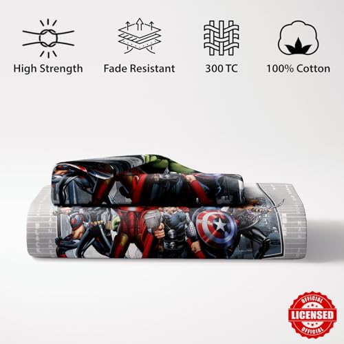 Image of Sassoon Marvel Avengers (Grey) Digital Printed, Cotton Single Bedsheet, 300 TC, 1 Pillow Cover, Fade Resistant, Bedsheet for Kid's Bedroom, (1.50m X 2.35m)