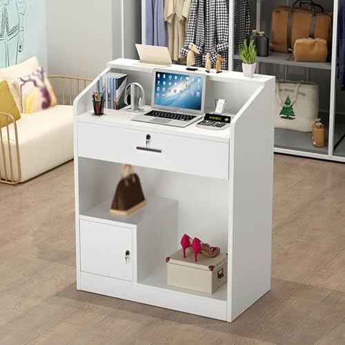 Empfangstresen mit Theke, Kleine Empfangstheke mit Schublade ynd Schrank, Empfangstheke für Kleine Räume, Reception Desk für Bekleidungsgeschäfte, Lobby, Schönheitssalon