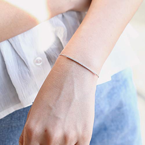 Carleen 14K Solid White Gold Diamond Dainty Bar Bracelet For Women Girls (0.216Cttw, Clarity Si2, Color I-J), 7" + 1.2" Extender #TOP4