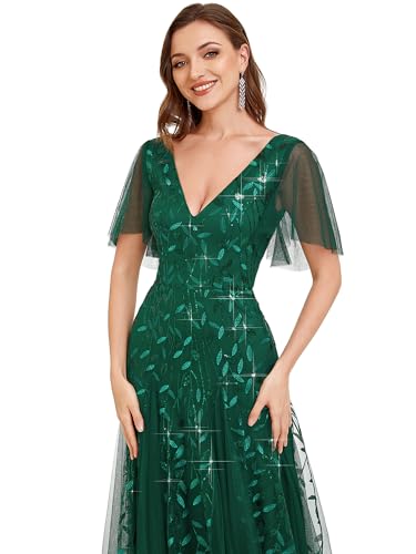 Image of Ever-Pretty Women's Sequin Formal Dresses Evening Gown Sparkly V-Neck Short Sleeve Floor Length Mother of The Bride Dress 736