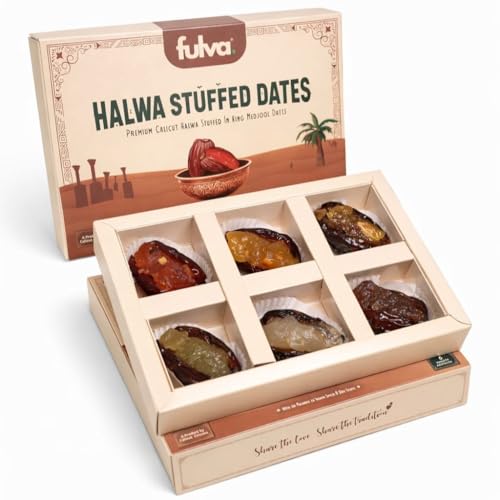 Image of Fulva Stuffed Medjool Date Halwa Assortment 168g | 6 Flavor Mix - Classic, Honey Dry Fruit, Kiwi, Banana, Tender Coconut & Spiced | Kerala Sweets Gift Box | Premium Indian Dessert
