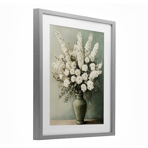Tableau floral motif fleurs blanches vase vert Stupell 40x33 cm