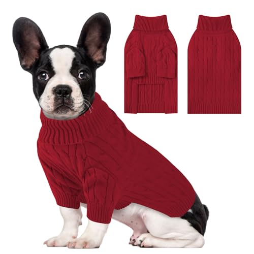 Small Dog Thermal Pullover Sweater, Classic Turtleneck Cable Knitwear Dog