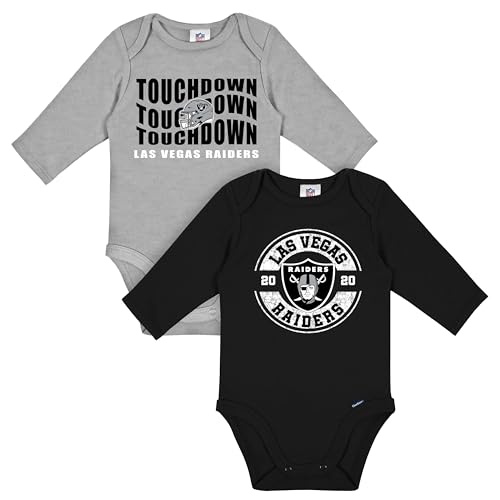 Gerber Baby NFL 2-Pack Long Sleeve Onesie Bodysuit, Raiders, 6-12 Months