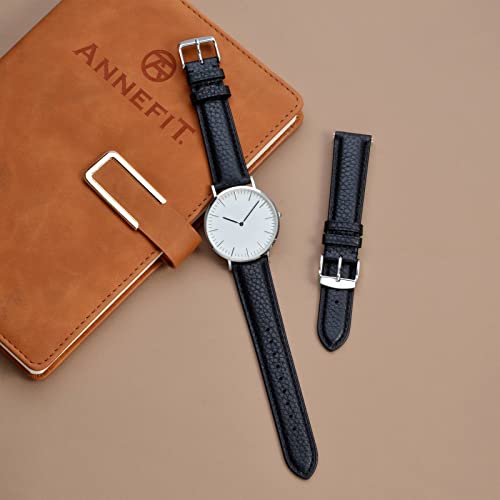Image of ANNEFIT Watch Band 19mm, Quick Release Textured Padded Leather Straps with Silver Buckle for Men and Women (Black)