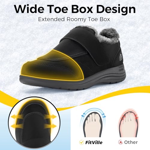 FitVille Wide Slippers for Women Diabetic Plush Fuzzy Wide Width House Warm Shoes with Adjustable Strap for Outdoor Indoor2
