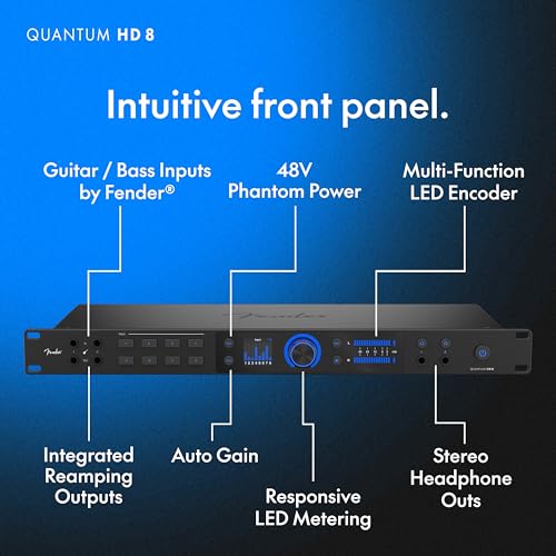 Image of Fender Quantum HD 8 | 26x30 USB-C Audio Interface for Music Production, Next-Gen MAX-HD Mic Preamps, Instrument Inputs, ADAT & S /PDIF I /O, Auto Gain, Re-Amp Outputs, Loopback, Headphone Amp, Mac & PC | 26x30 USB-C Audio Interface with Max-HD Mic Preamps, 32-Bit /192 Khz Converters, Auto Gain, Re-Amp Outputs, Dsp Monitor Mixer