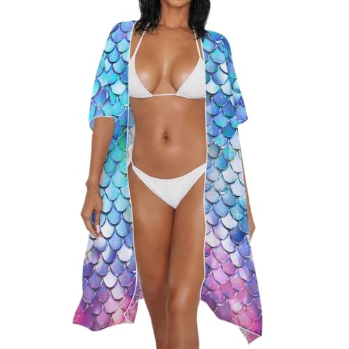 Women's Kimonos Swimsuit Coverups Bikini Swimwear Sheer Beach Cover Up Floral Print Casual Plus Size Cardigan