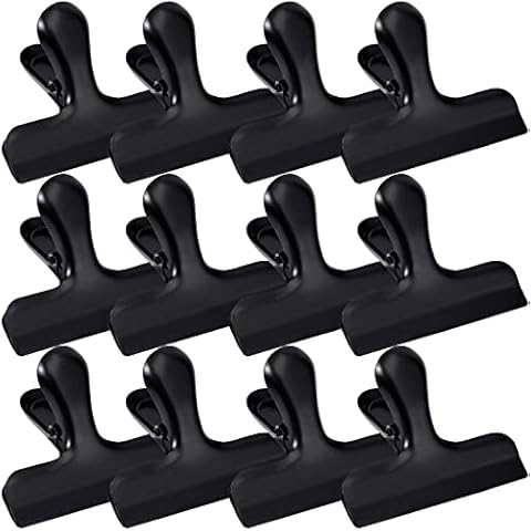 12 Pack Stainless Steel Chip Bag Clips,Chip Clips 3 Inch Wide,Metal Food Bag Clips Heavy Duty,Round Edge Air Tight Seal Grips on Coffee Food Bread Bags,Food Clips for Office Kitchen Home Usage (Black) Cover