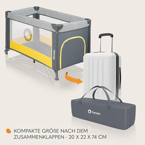 Lionelo Stefi Baby Kinderbett, Reisebett ab Geburt bis 15 kg, Seiteneingang, Sicherungssystem LockGuard, Blockade der Räder, Tragetasche, zusammenklappbar