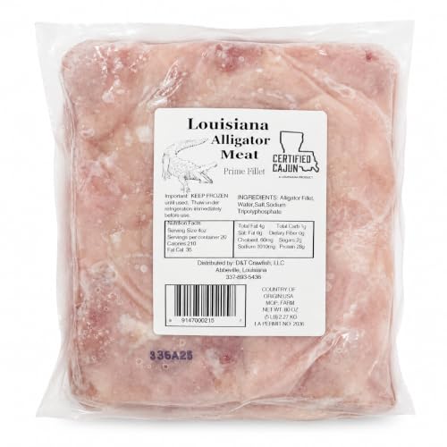 Alligator Filets - Farm Raised - Great for Grilling and Frying - Just Add Your Favorite Batter and Seasoning - Exotic and Flavorful Meat - Perfect for Cookouts, Parties, Holiday Feasts, or Work Events that need an Extraordinary Touch - Elevate Your gatherings with the Jaw-Dropping Pressence of Alligator Filets (5 Pound (Pack of 1))