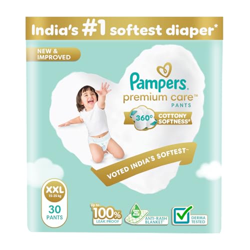 Image of Pampers Premium Care Pant Style Baby Diapers | XX-Large (XXL size) | 30 Count | Voted India's Softest | All-in-1 with 360 Cottony Softness Diapers | 15-25kg