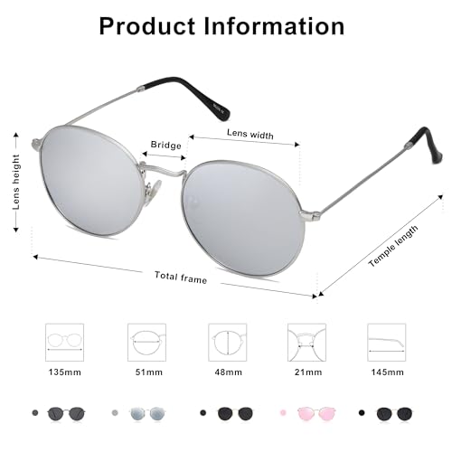 Image of SOJOS Small Round Polarized Sunglasses for Women Men Classic Vintage Shades | Lightweight Stainless Steel Frame UV400 Sun Protection Adjustable Nose Pads SJ1014