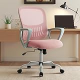 Sweetcrispy Home Office Managerial Executive Chair with Ergonomic Design, Mid-Back Mesh Swivel, Comfortable Lumbar Support, Comfy Arms for Bedroom,Study,Student