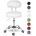 TRESKO® Rollhocker mit Lehne Weiß | Arbeitshocker höhenverstellbar 47-60 cm | Drehhocker mit Rollen | Bürostuhl Hocker Drehstuhl Kosmetikhocker