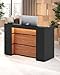 LITTLE TREE 63 Inches Reception Desk, Modern Reception Table with LED Light, Front Counter Desk, Wooden Checkout Counter for Lobbies, Salons, Retail, Home Offices, Reception Room, Black & Brown