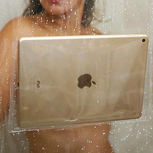 Fangkun Ipad Mount Clear Shower Curtain Liner - 4 Touch-Sensative Pockets - Bath / Shower Organizer - Bathroom Storage Bag 32 X 72 Inches #TOP4