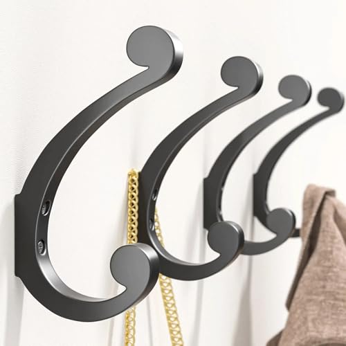 Josmimic 1000437-B WALL HOOKS 6 PACK Coat Hooks Wall Mount For Hanging - Black Large Retro Double Hooks With Screws, Heavy Duty Coat Hanger, Holder 40Lb, Coat Rack thumb #1